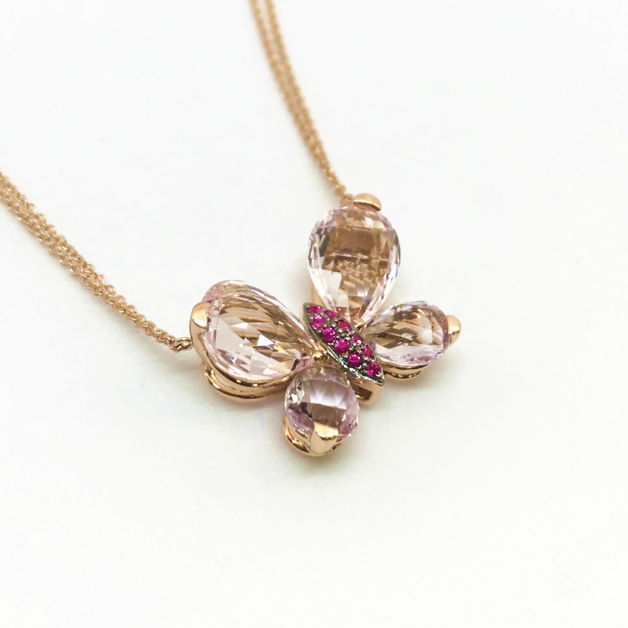 Contemporary Rose Gold, Morganite, Amethyst, Pink Sapphire Butterfly Pendant