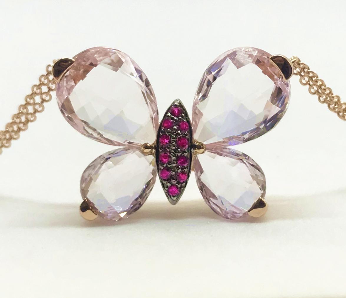 Women's Rose Gold, Morganite, Amethyst, Pink Sapphire Butterfly Pendant