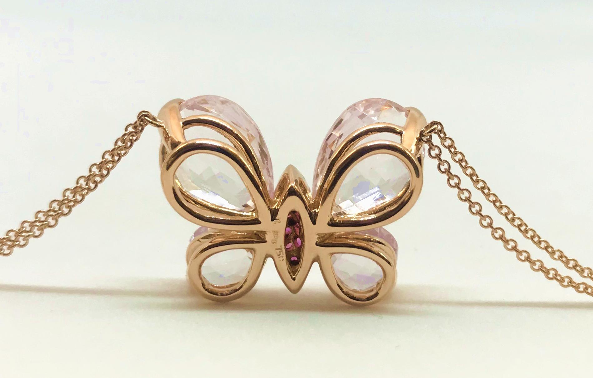 Rose Gold, Morganite, Amethyst, Pink Sapphire Butterfly Pendant 1