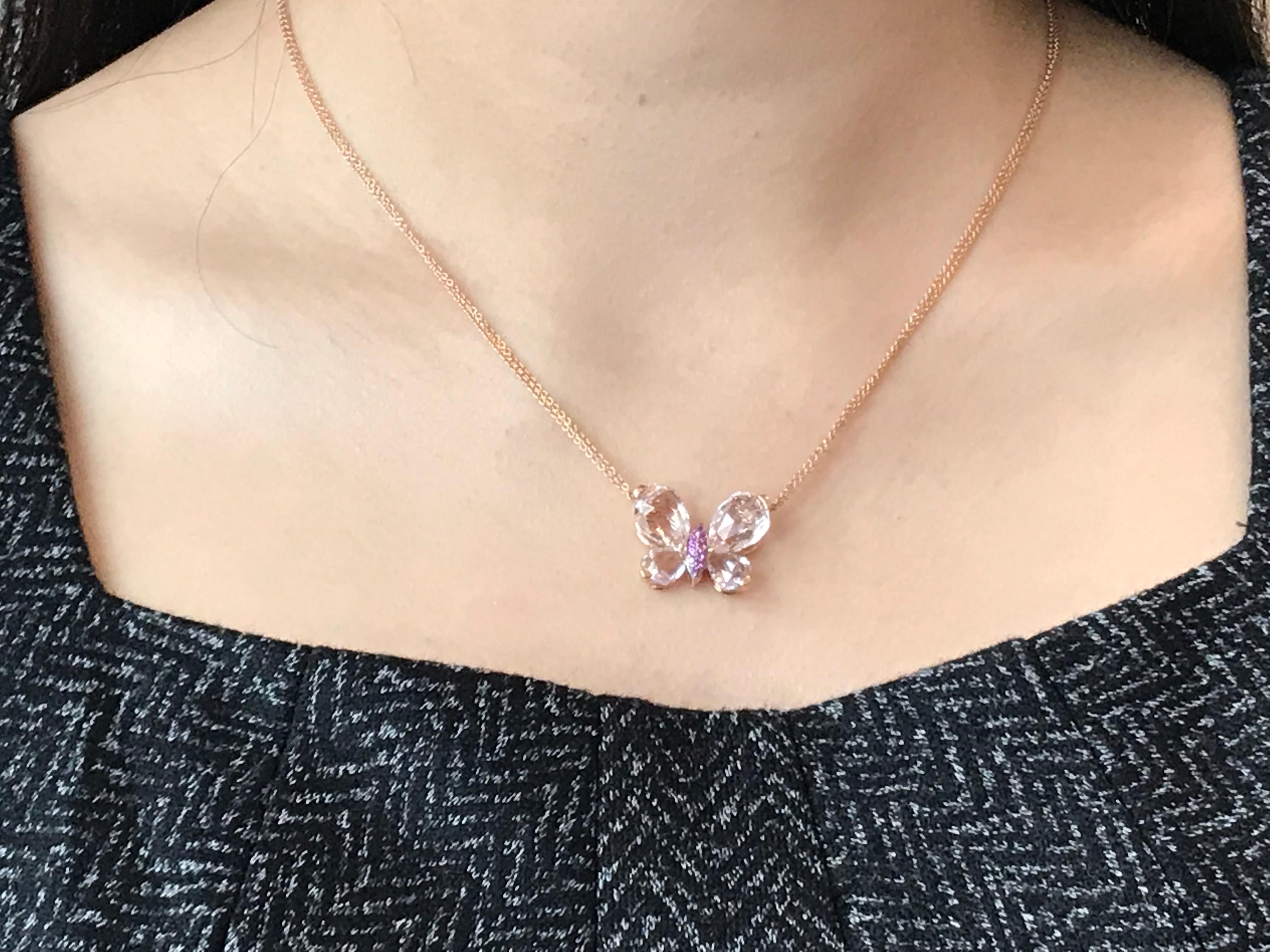 Rose Gold, Morganite, Amethyst, Pink Sapphire Butterfly Pendant 3