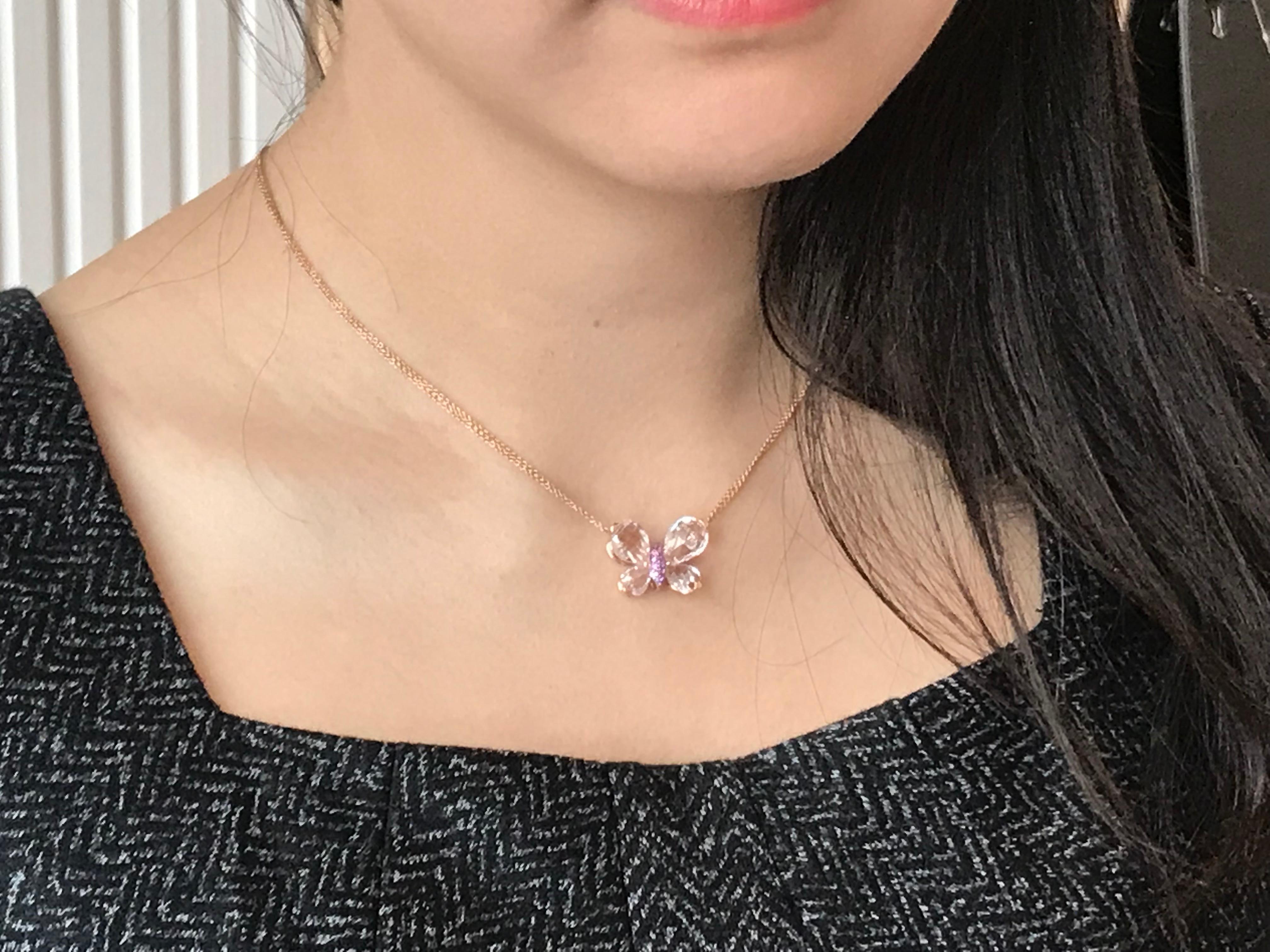 Rose Gold, Morganite, Amethyst, Pink Sapphire Butterfly Pendant 4