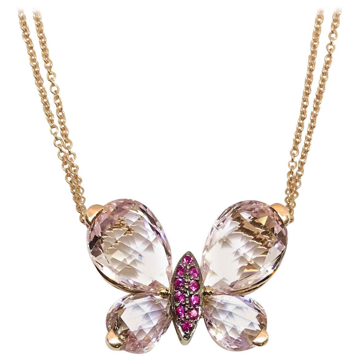Rose Gold, Morganite, Amethyst, Pink Sapphire Butterfly Pendant