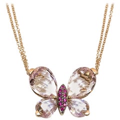 Rose Gold, Morganite, Amethyst, Pink Sapphire Butterfly Pendant