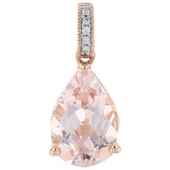 Rose Gold Morganite and Diamond Pendant, 14 Karat Pear Cut 2.27 Carat Milgrain