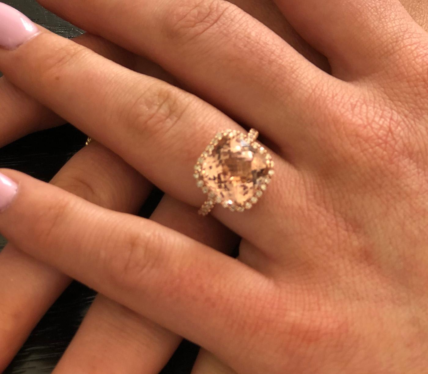 Cushion Cut Rose Gold Morganite Diamond Cocktail Ring Weighing 6.64 Carat  