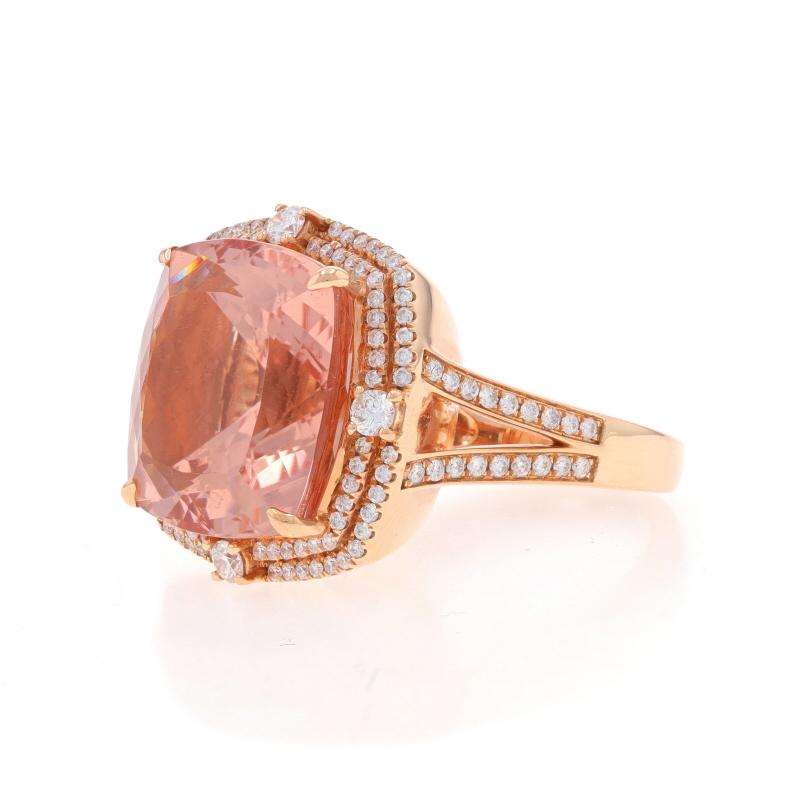 Anello a doppio anello con diamante Morganite in oro rosa - Cuscino quadrato 14k 16,57ctw In condizioni ottime in vendita a Greensboro, NC