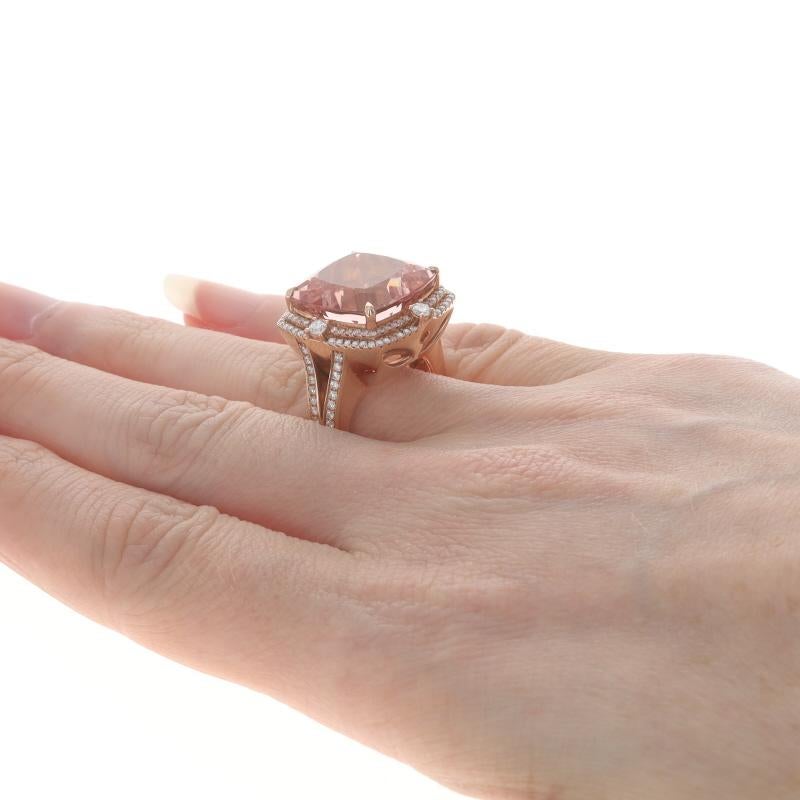 Donna Anello a doppio anello con diamante Morganite in oro rosa - Cuscino quadrato 14k 16,57ctw in vendita