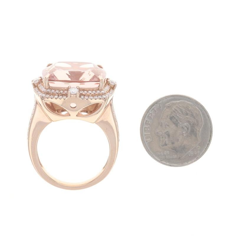 Anello a doppio anello con diamante Morganite in oro rosa - Cuscino quadrato 14k 16,57ctw in vendita 1