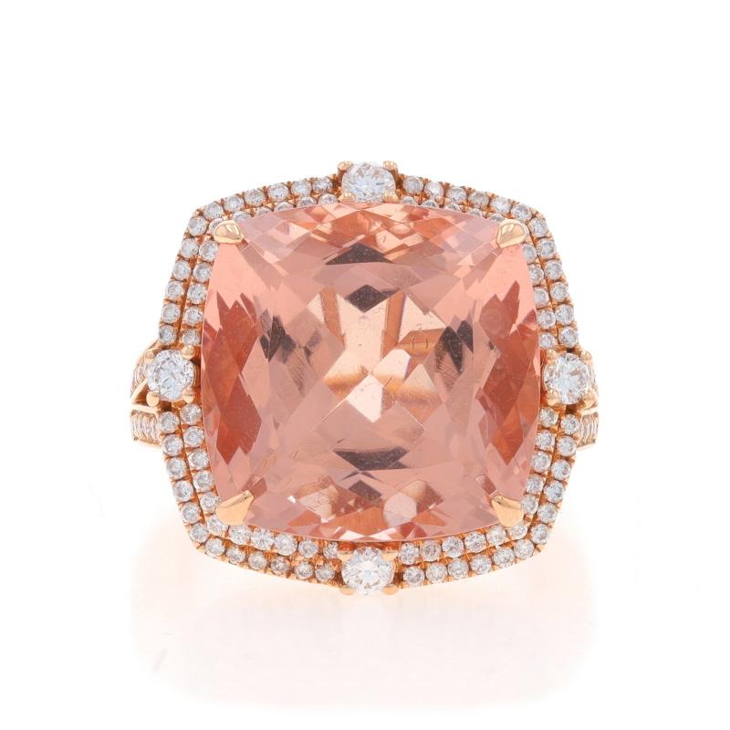 Anillo de oro rosa con doble halo de diamantes Morganita - 14k Cojín cuadrado 16,57ctw