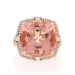 Anello a doppio anello con diamante Morganite in oro rosa - Cuscino quadrato 14k 16,57ctw