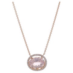 Rose Gold Morganite & Diamond East-West Halo Necklace 16 1/4" - 14k Oval 3.54ctw