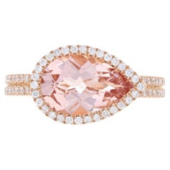 Rose Gold Morganite & Diamond East-West Halo Ring - 14k Pear 2.75ctw Size 7