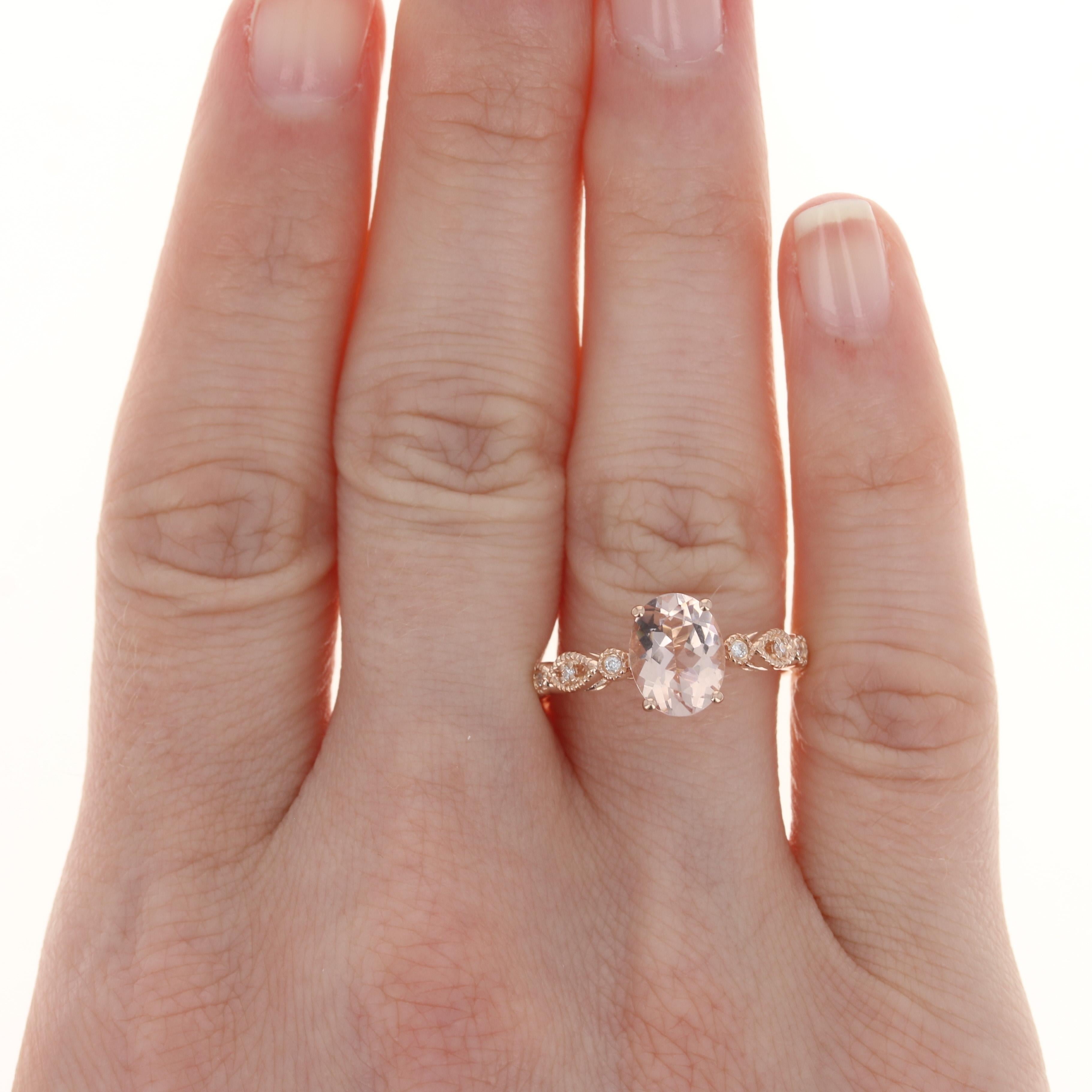 For Sale:  Rose Gold Morganite & Diamond Engagement Ring & Wedding Band, 14k Oval 1.85ctw 2