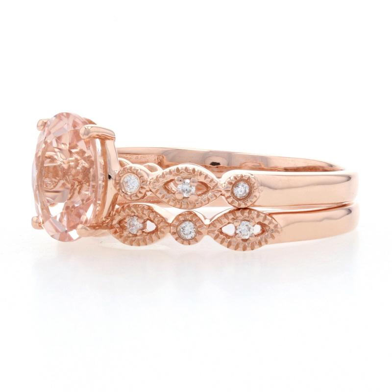 For Sale:  Rose Gold Morganite & Diamond Engagement Ring & Wedding Band, 14k Oval 1.85ctw 4