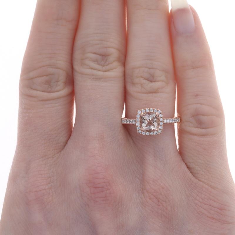 Cushion Cut Rose Gold Morganite Diamond Halo Engagement Ring Wedding Band 10k Cushion1.28ctw For Sale