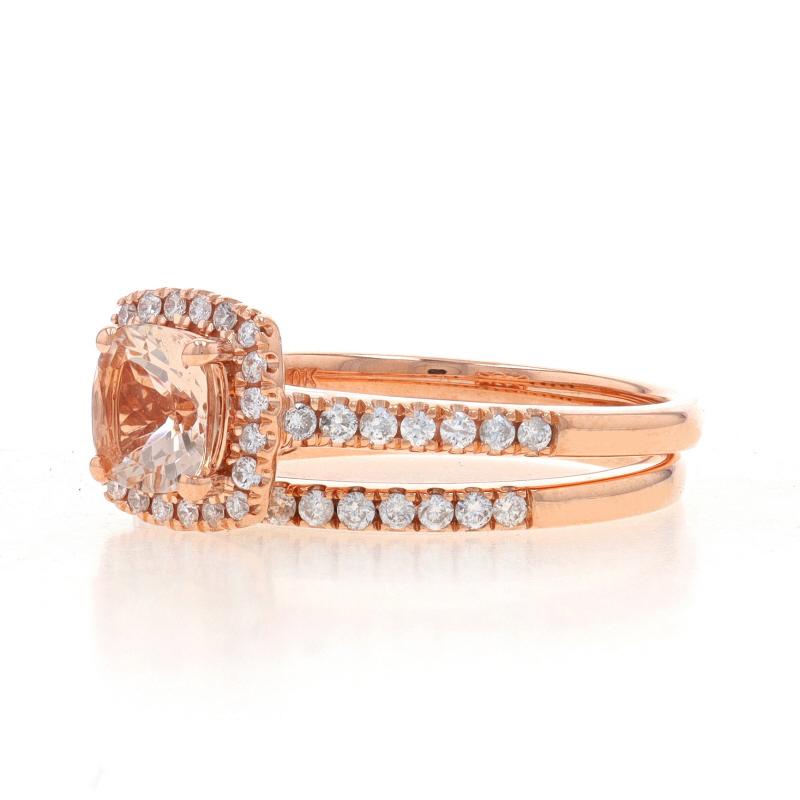 Women's Rose Gold Morganite Diamond Halo Engagement Ring Wedding Band 10k Cushion1.28ctw For Sale