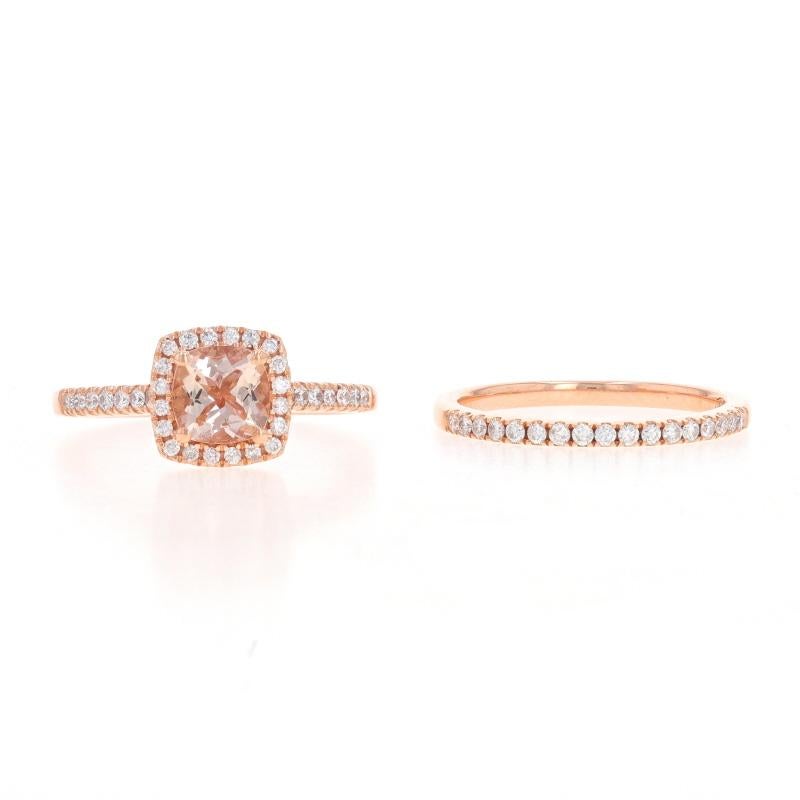 Rose Gold Morganite Diamond Halo Engagement Ring Wedding Band 10k Cushion1.28ctw For Sale 2