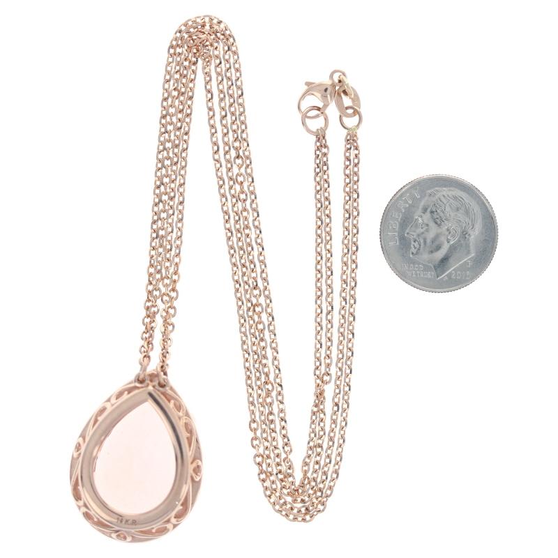 Rose Gold Morganite & Diamond Halo Necklace, 14k Pear Cut 21.01ctw In New Condition For Sale In Greensboro, NC