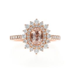 Bague or rose Morganite diamant halo - 14k Oval 1.55ctw Floral