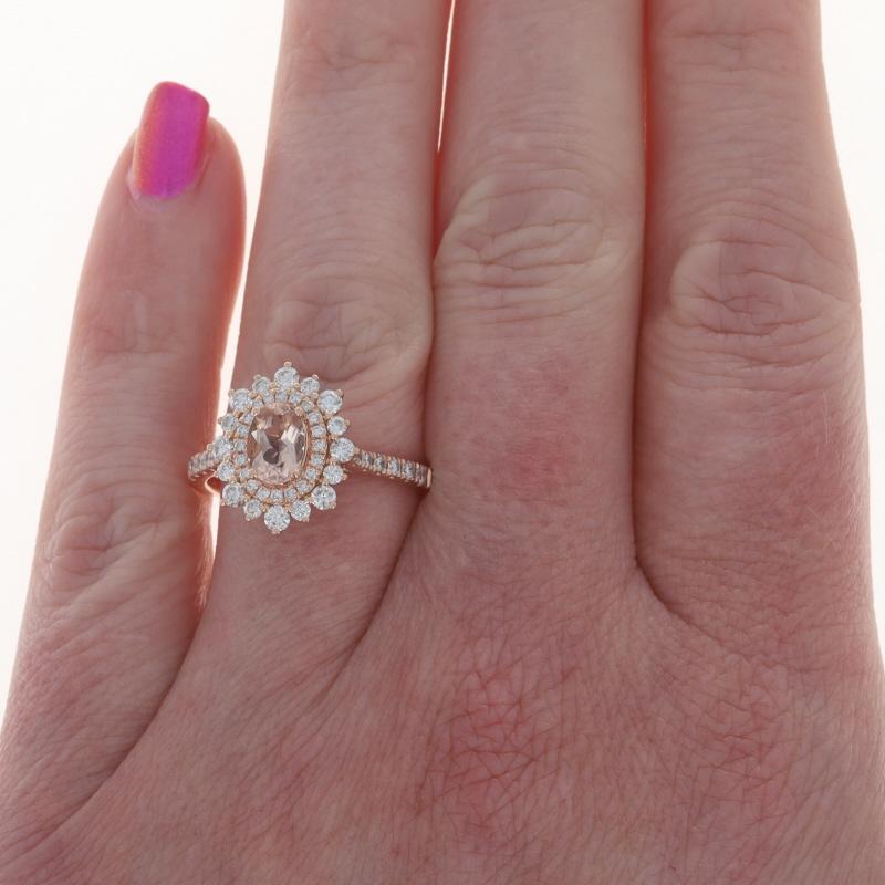 Taglio ovale Anello aureola con diamante Morganite in oro rosa - 14k Ovale 1,55ctw Floreale in vendita