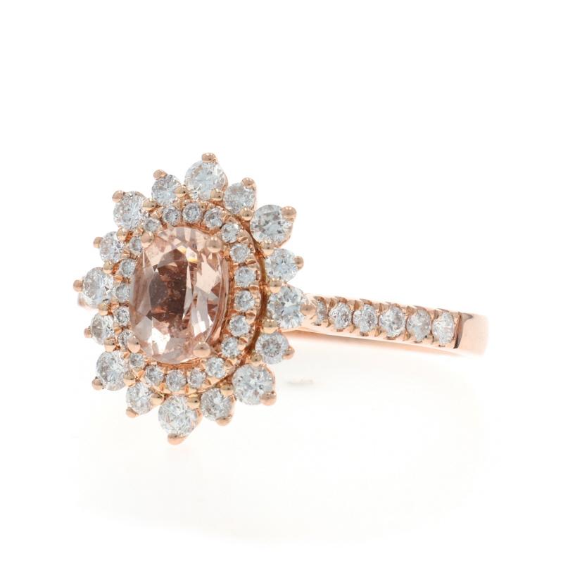 Anello aureola con diamante Morganite in oro rosa - 14k Ovale 1,55ctw Floreale In condizioni ottime in vendita a Greensboro, NC