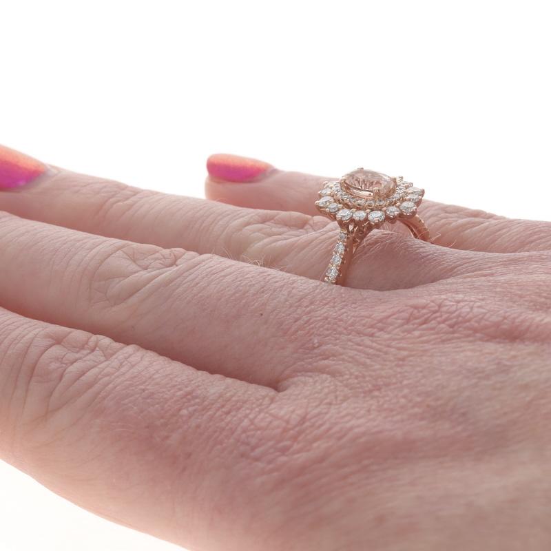 Donna Anello aureola con diamante Morganite in oro rosa - 14k Ovale 1,55ctw Floreale in vendita