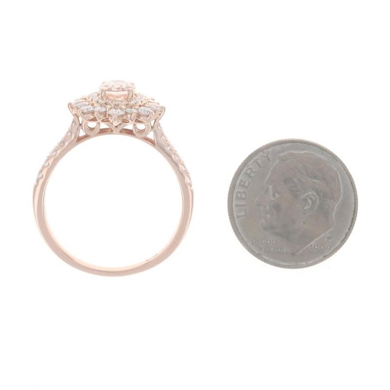 Anello aureola con diamante Morganite in oro rosa - 14k Ovale 1,55ctw Floreale in vendita 1