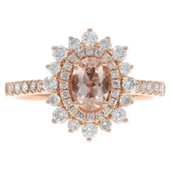 Anello aureola con diamante Morganite in oro rosa - 14k Ovale 1,55ctw Floreale