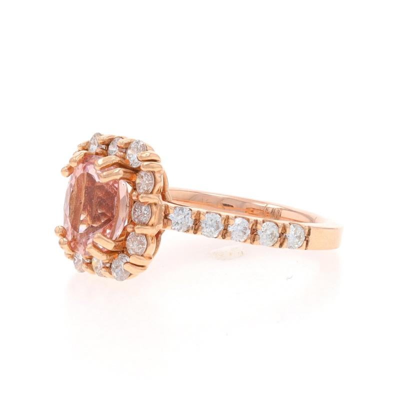 Rose Gold Morganite Diamond Halo Ring 14k Rectangular Cushion 3.70ctw Engagement In Good Condition For Sale In Greensboro, NC