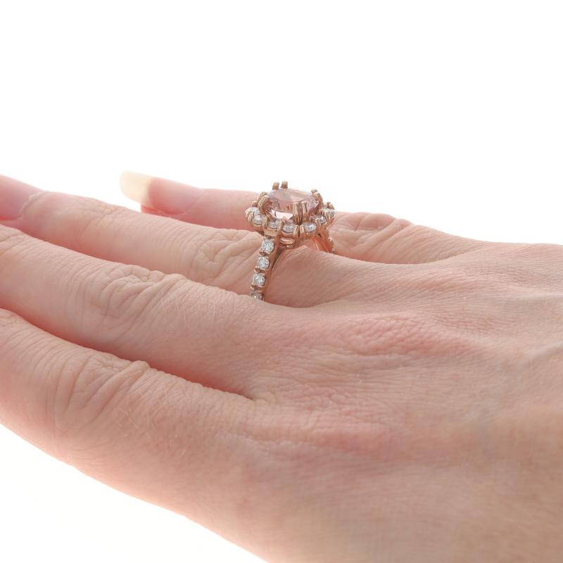 Women's Rose Gold Morganite Diamond Halo Ring 14k Rectangular Cushion 3.70ctw Engagement For Sale