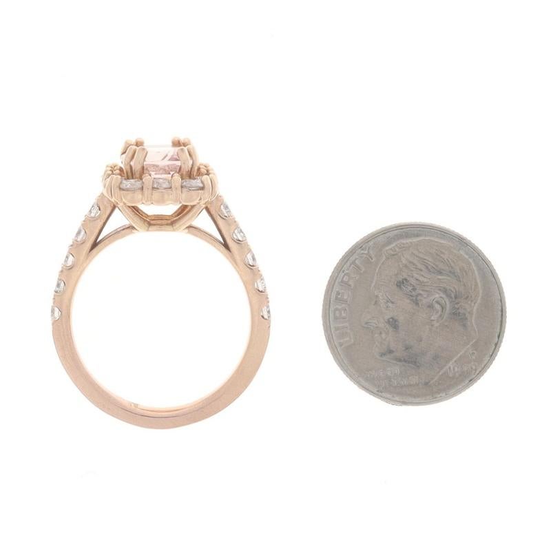 Rose Gold Morganite Diamond Halo Ring 14k Rectangular Cushion 3.70ctw Engagement For Sale 1