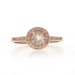 Anello aureola con diamante Morganite in oro rosa - 14k Round .72ctw