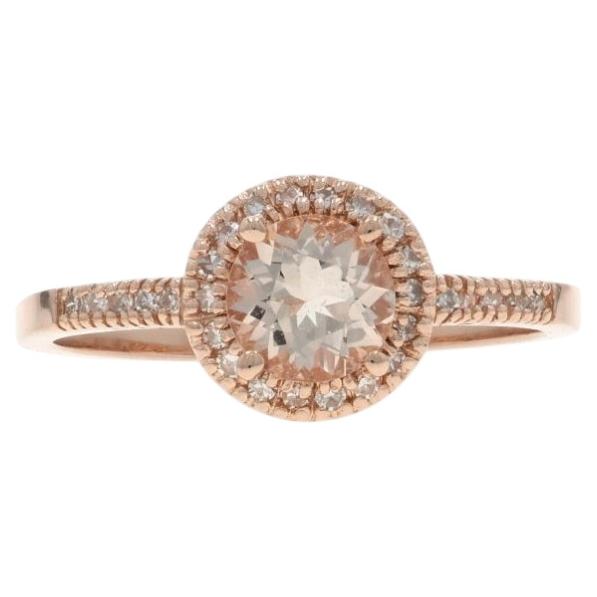 Anillo Halo Diamante Morganita Oro Rosa - 14k Redondo .72ctw