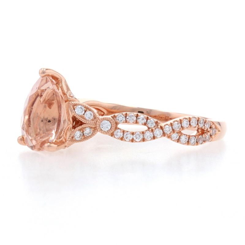 Uncut Rose Gold Morganite & Diamond Ring, 14k Pear Cut 2.28ctw Milgrain Engagement For Sale