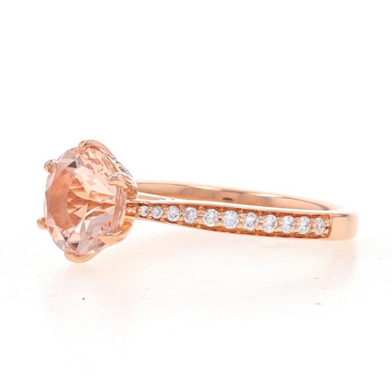 Round Cut Rose Gold Morganite & Diamond Ring - 14k Round 2.08ctw Cathedral For Sale
