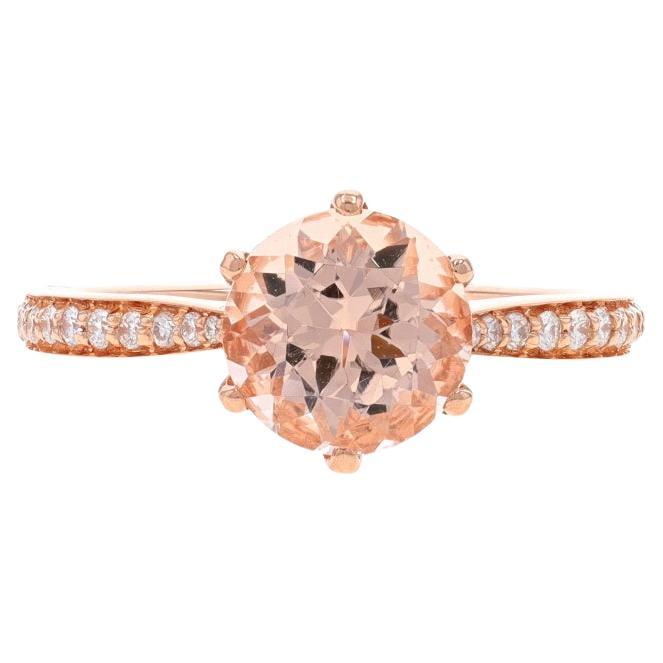 Rose Gold Morganite & Diamond Ring - 14k Round 2.08ctw Cathedral For Sale