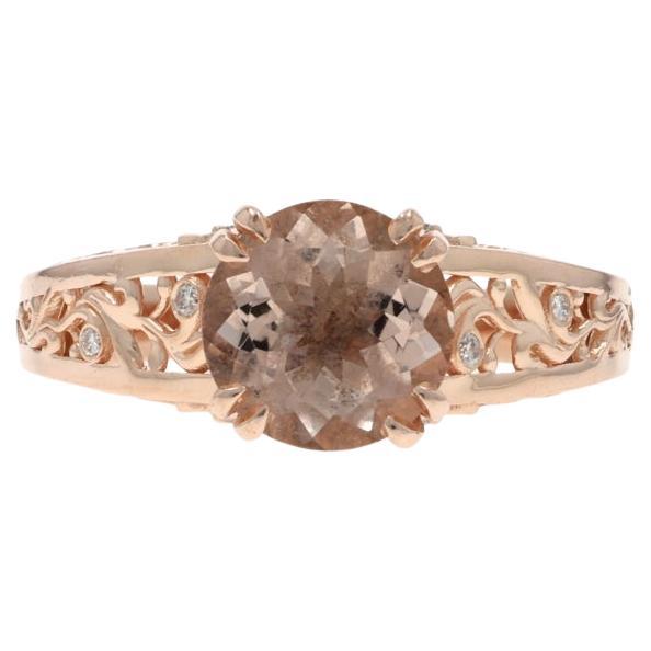 Rose Gold Morganite Diamond Ring - 14k Round 2.58ctw For Sale