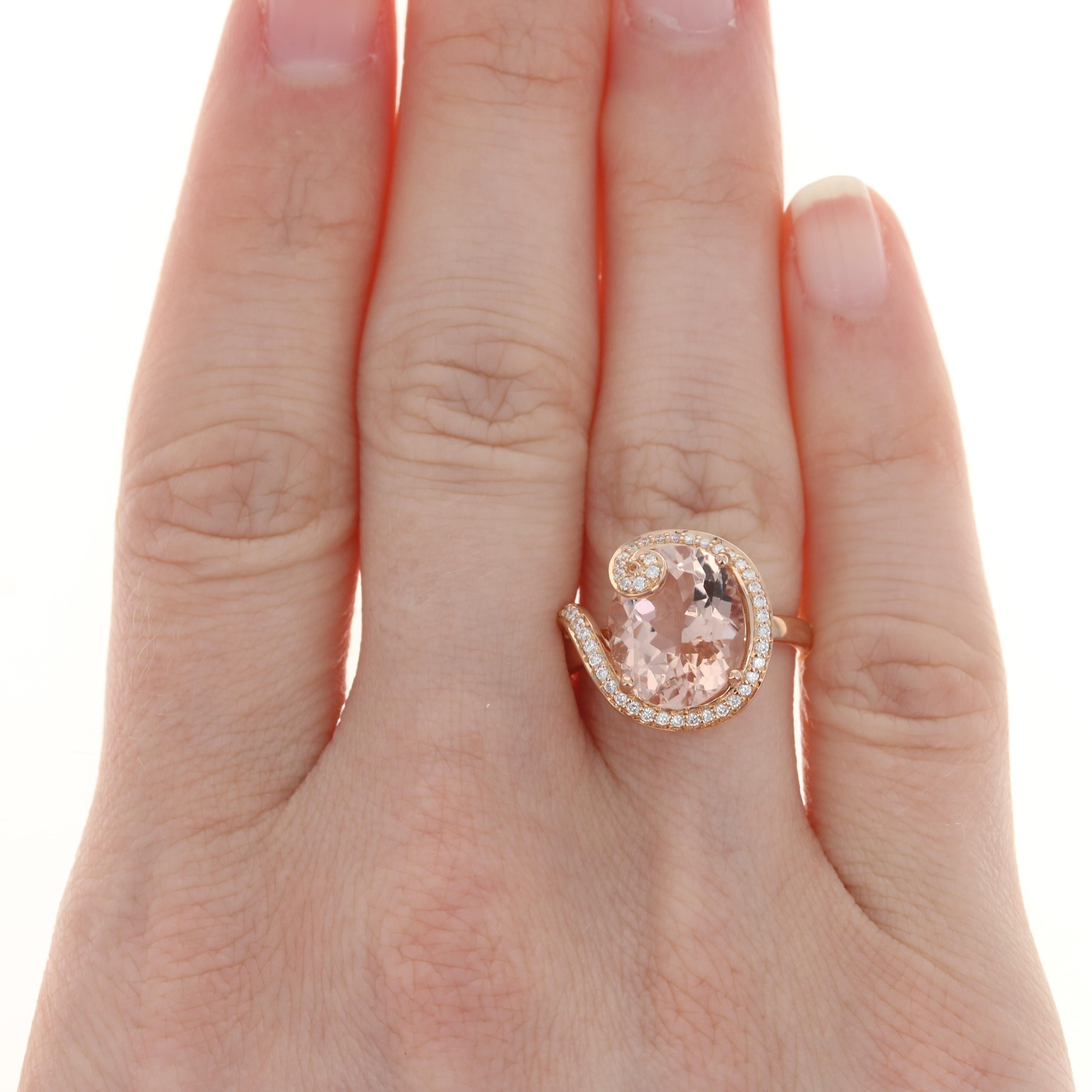 For Sale:  Rose Gold Morganite & Diamond Ring, 18k Oval Cut 4.93ctw Halo-Inspired Swirl 2