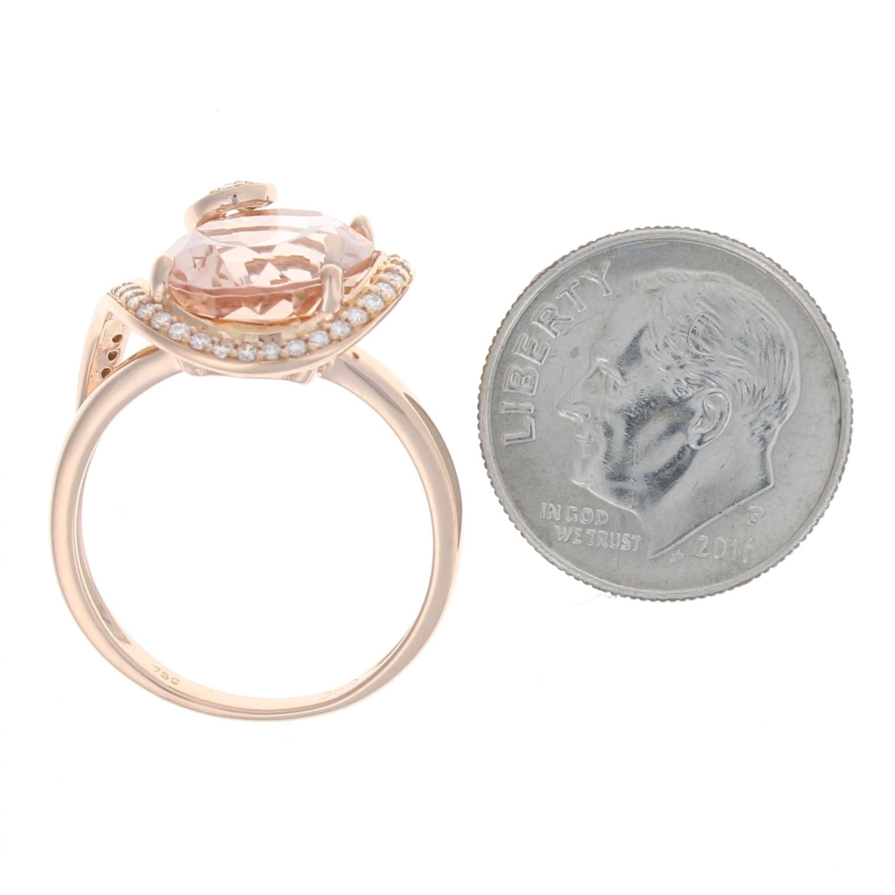 For Sale:  Rose Gold Morganite & Diamond Ring, 18k Oval Cut 4.93ctw Halo-Inspired Swirl 5