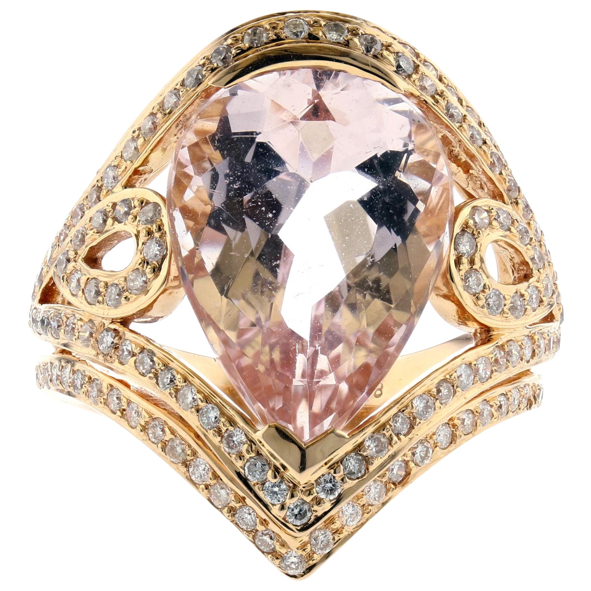 8.30 Carat Morganite and Diamond Ring in 18K Rose Gold