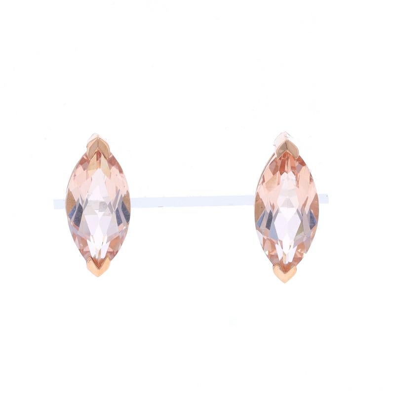 Metal Content: 10k Rose Gold

Stone Information

Natural Morganites
Carat(s): 1.60ctw
Cut: Marquise
Color: Light Pink

Total Carats: 1.60ctw

Style: Stud
Fastening Type: Butterfly Closures

Measurements

Tall: 15/32