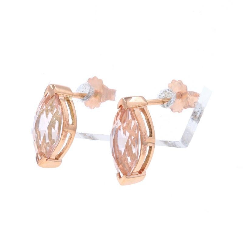 Marquise Cut Rose Gold Morganite Stud Earrings - 10k Marquise 1.60ctw Pierced For Sale