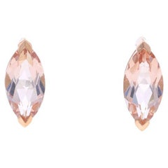 Rose Gold Morganite Stud Earrings - 10k Marquise 1.60ctw Pierced