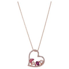 Rose Gold Morganite Tourmaline Garnet Heart Necklace - 10k Pear 1.84ctw Adjust