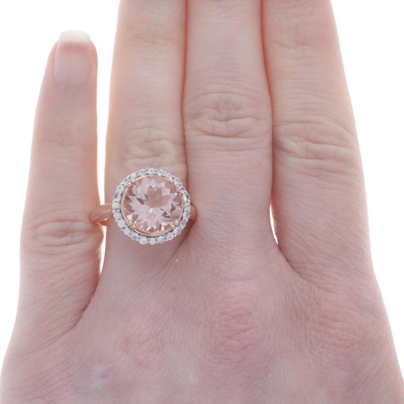 Round Cut Rose Gold Morganite White Sapphire Halo Ring - 10k Round 4.81ctw For Sale