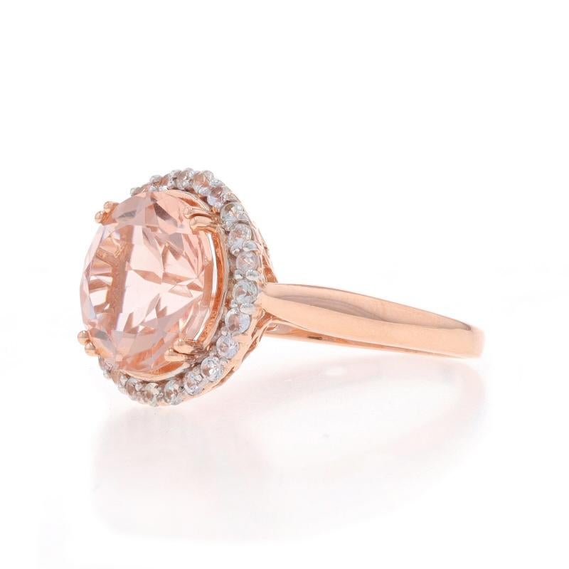 Rose Gold Morganite White Sapphire Halo Ring - 10k Round 4.81ctw In Excellent Condition For Sale In Greensboro, NC