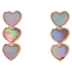 Orecchini a goccia con cuore in oro rosa Madreperla Trio di tre pietre da viaggio -14k Love