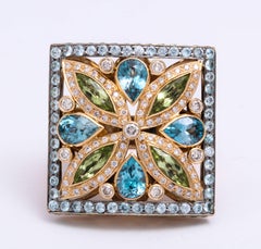 Rose Gold, Multi-Color Gem and Diamond Cocktail Ring