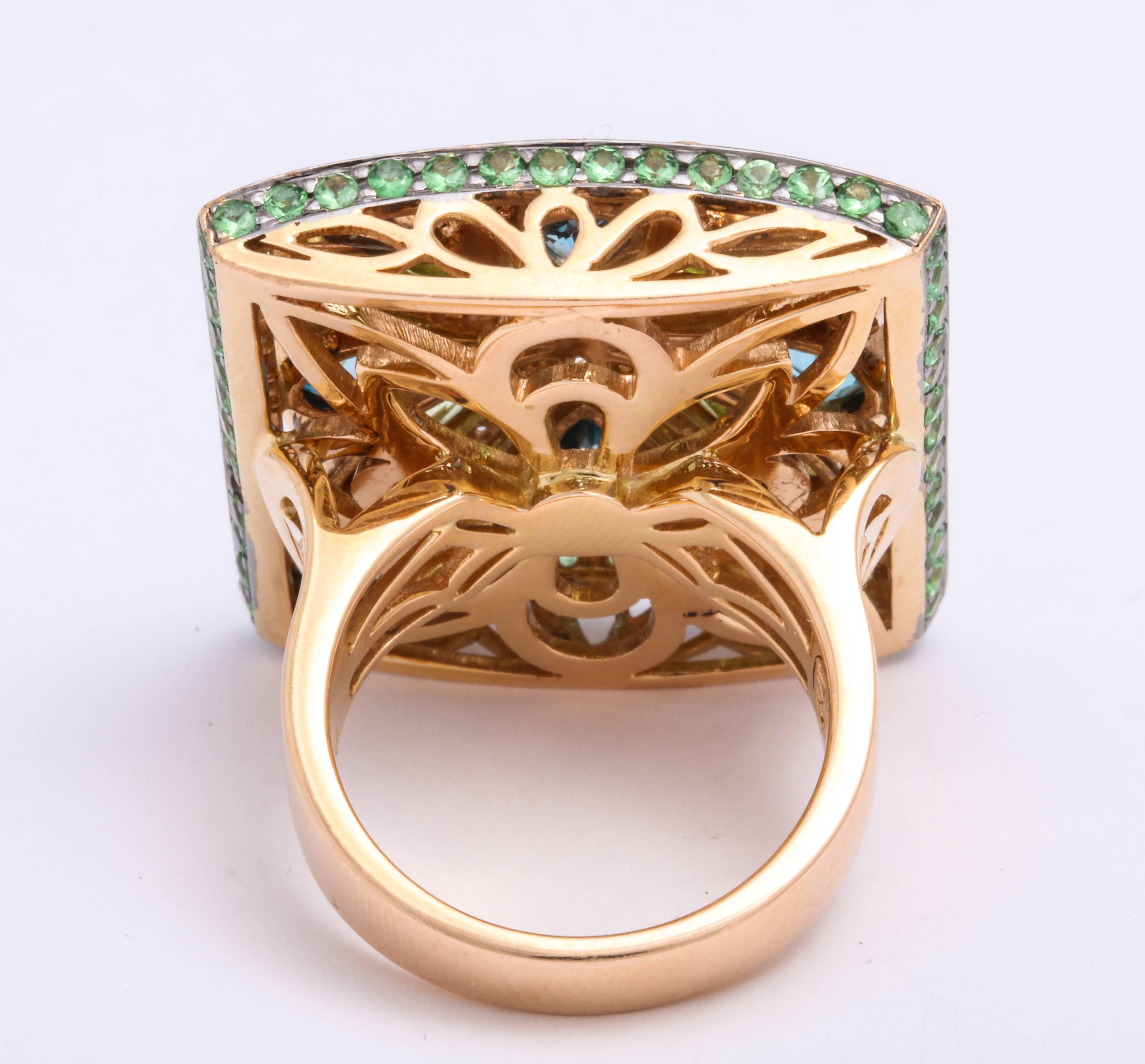 Women's Rose Gold, Multi-Color Gem and Diamond Cocktail Ring For Sale