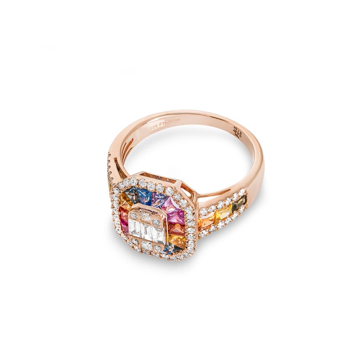 Rose Gold Multi-Coloured Sapphire & Diamond Ring In Excellent Condition In London, GB